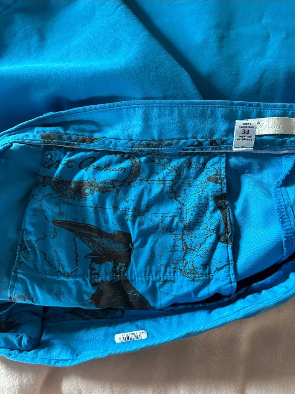 Robert Graham white trim Teal Turquoise Blue Shorts 34 leather label Classic Fit